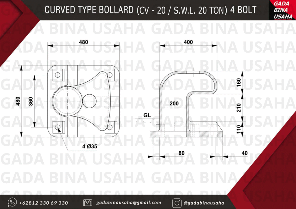 Spesifikasi Bollard Curve 20 Ton dari GDBU